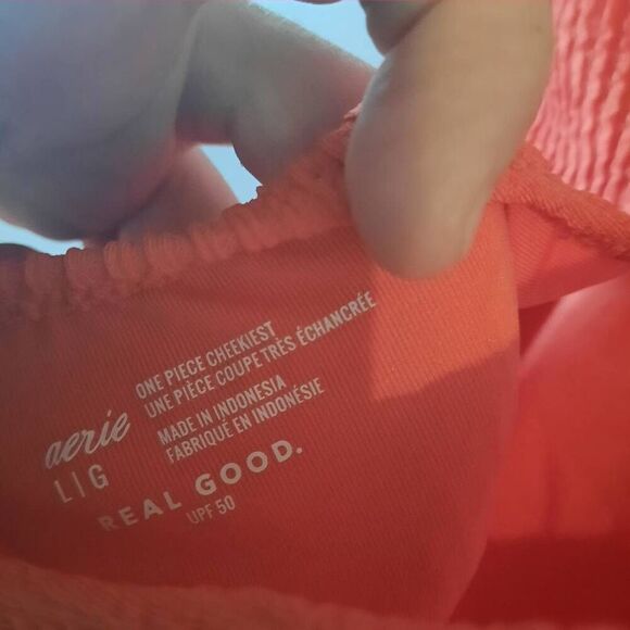 Aerie Red & Pale Pink Ribbed One Piece Swim Suit New With Tags Size Large - Picture 5 of 5